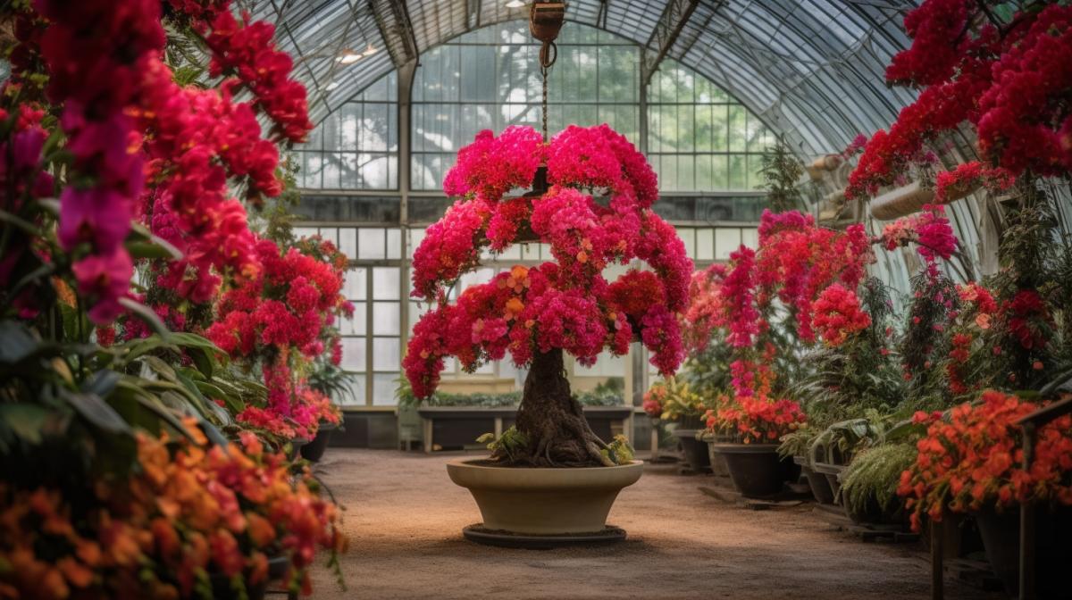 Mexican style greenhouse, southern plants bloom in the greenhouse
