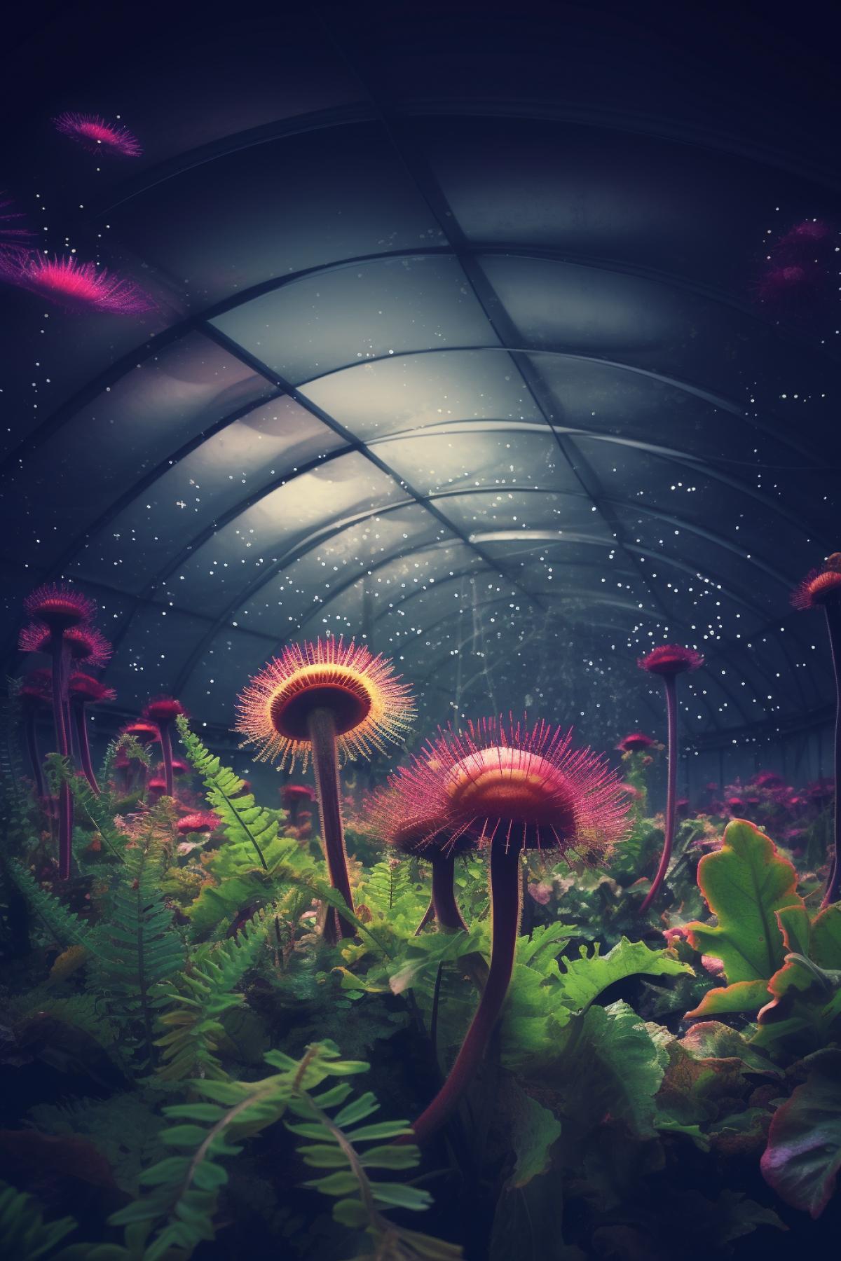 Flower greenhouse, Venus flytrap, beautiful flowers, space, psychedelic,