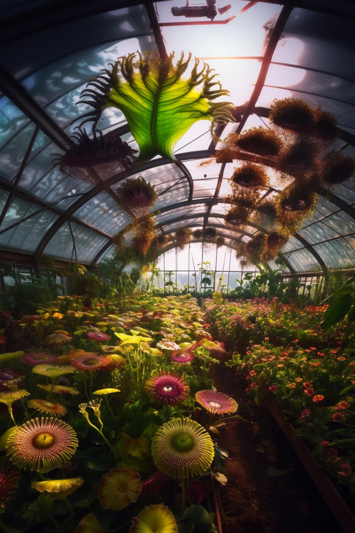 Flower greenhouse, Venus flytrap, beautiful flowers, space, psychedelic,
