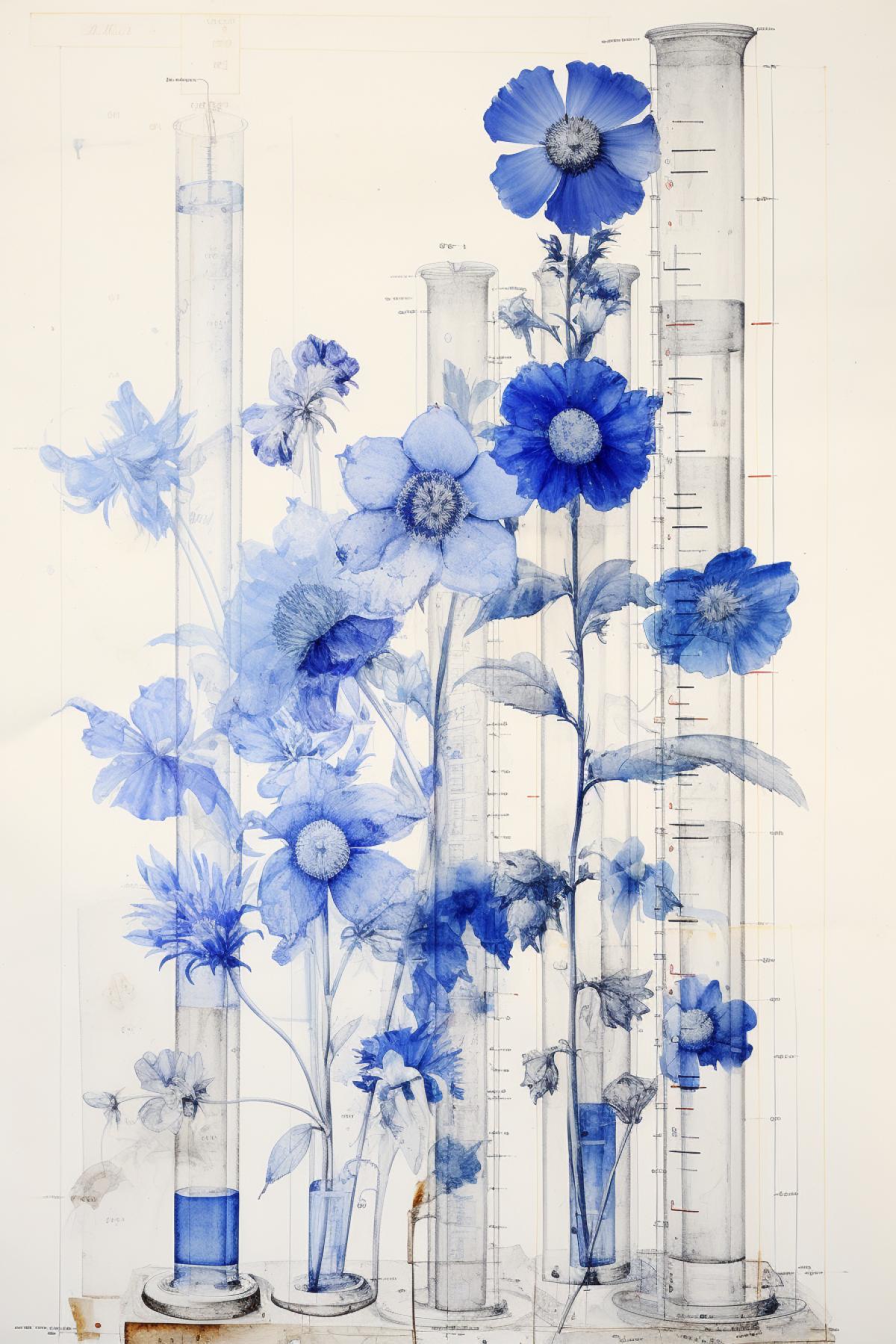 Scheme of flowers reproduction in conditions of greenhouse sizes of greenhouse glasses and arches arrows indexing pencil blue ink draft drawing