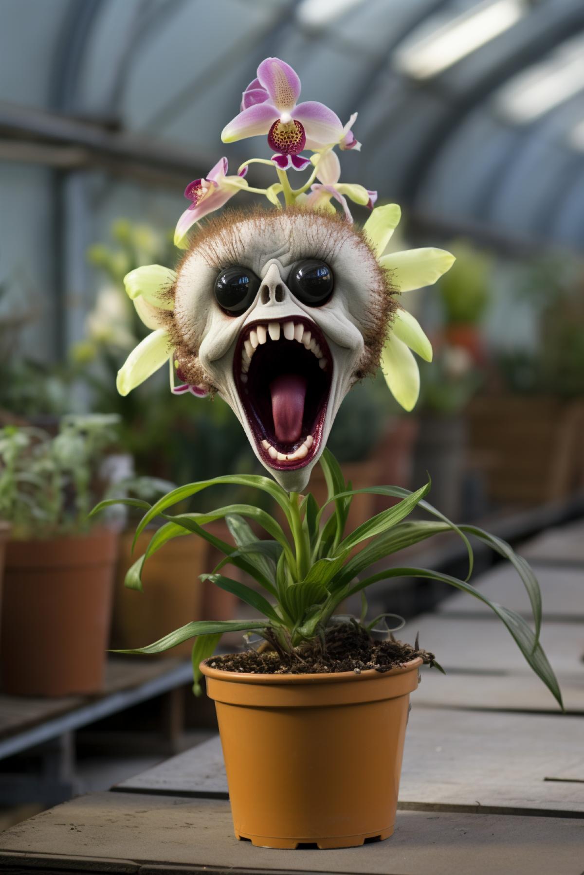 Orchid grown-up in greenhouse funny character