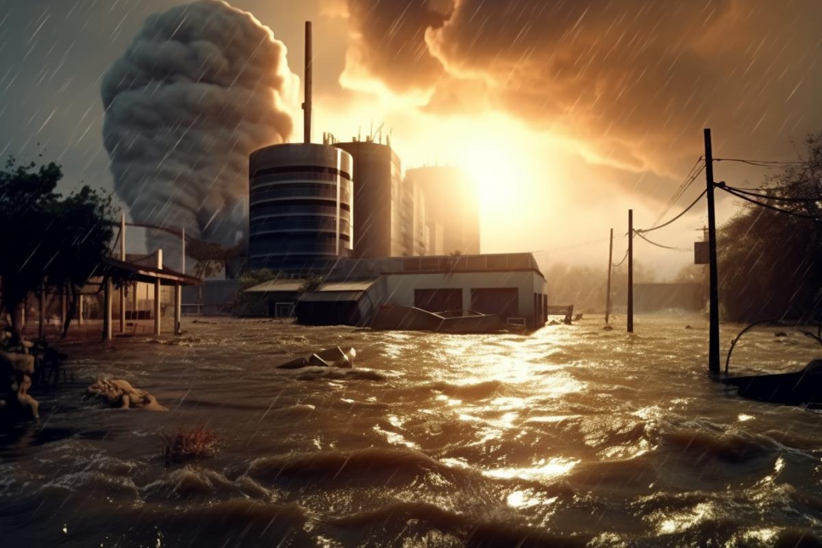 Flood in the industrial zone, cooling towers sank, flood of boiling water.