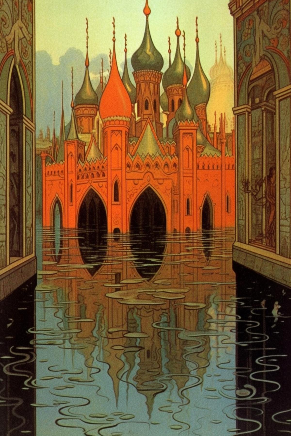 Terrible flood in Bilibin style