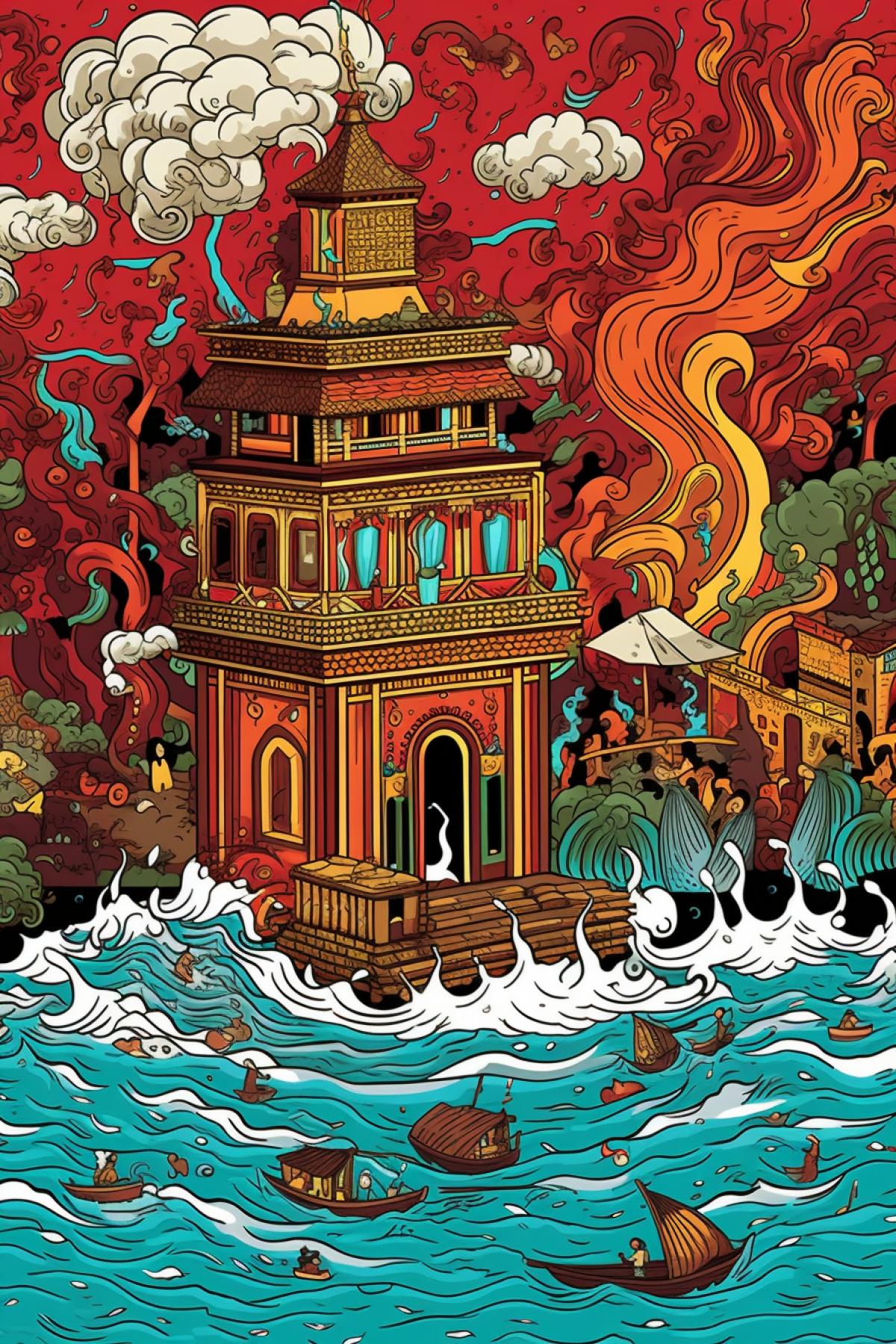 Terrible flood in Bilibin style