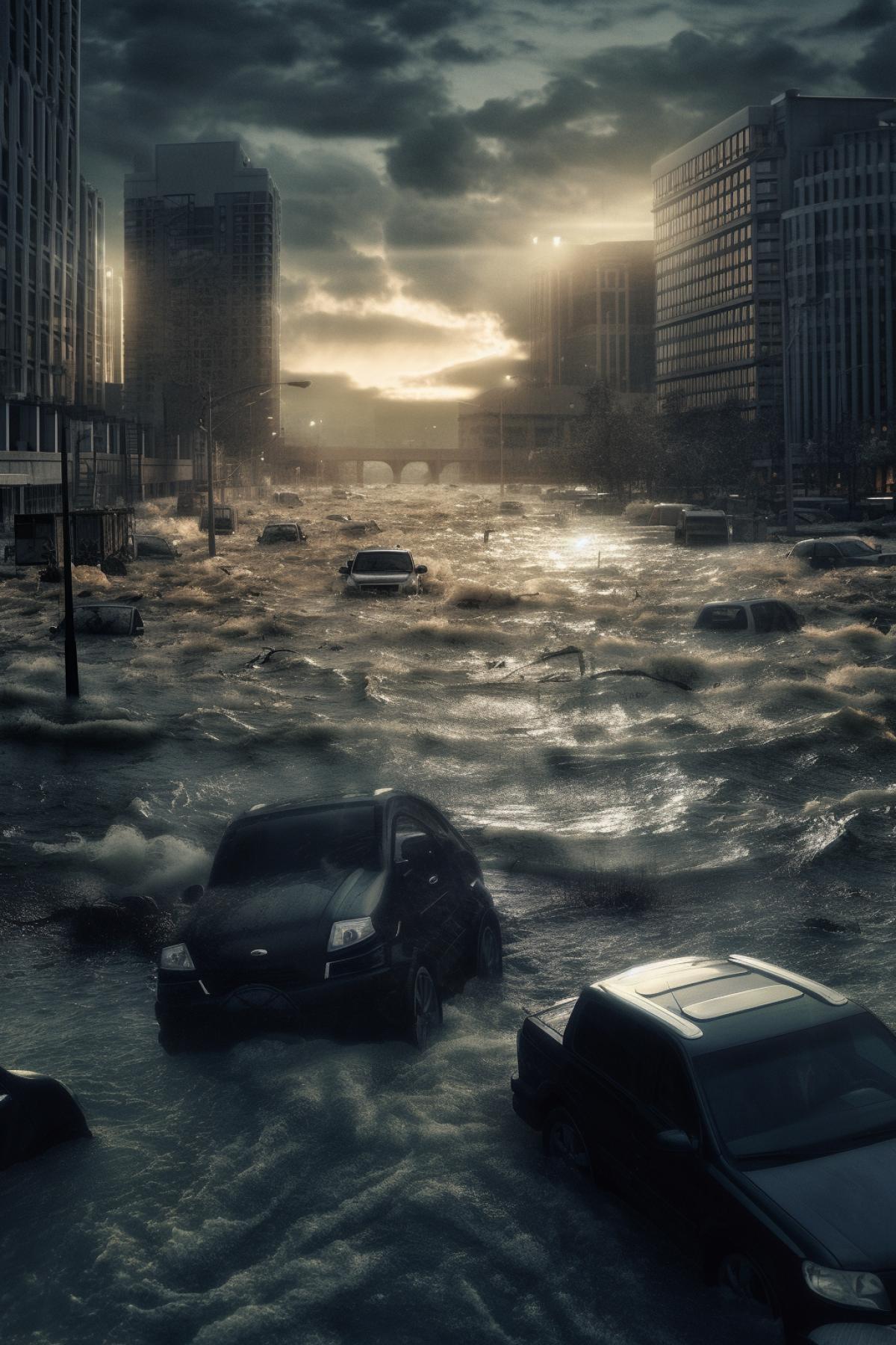 Flood, in the style of the film the day after tomorrow, apocalypse