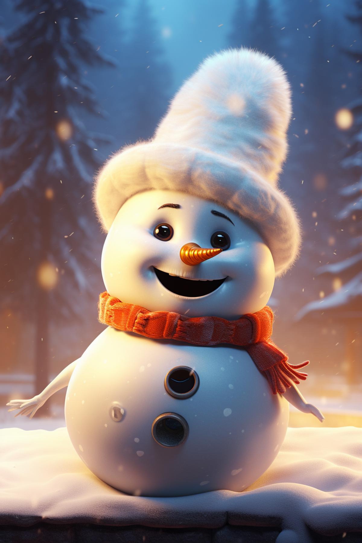Cute snowman in a hat digital art, trends artstation,Close-up,high-definition, bright, super rialistec, 8K