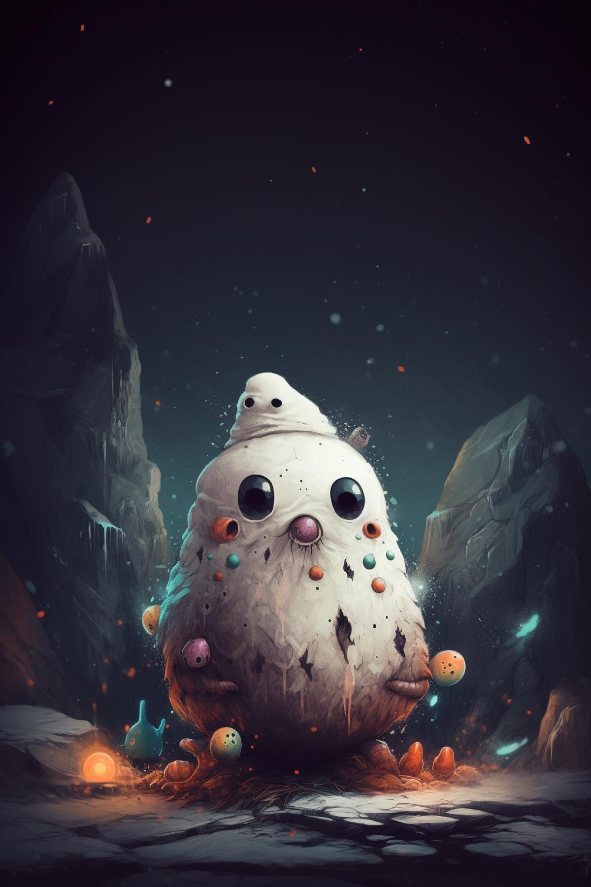 snowman monster, space, another dimension, mystery, flicker, glare. rock