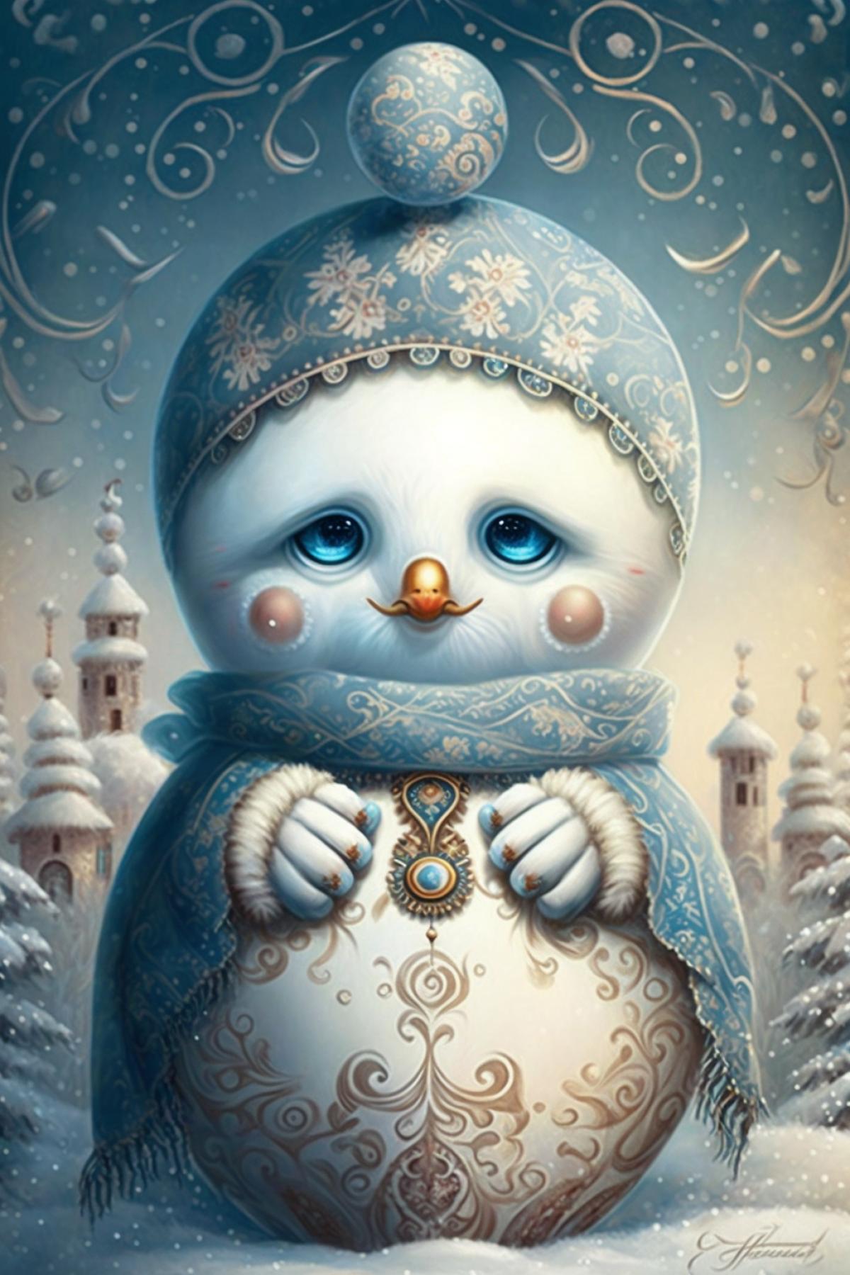 Snowman in Russian gzhel style