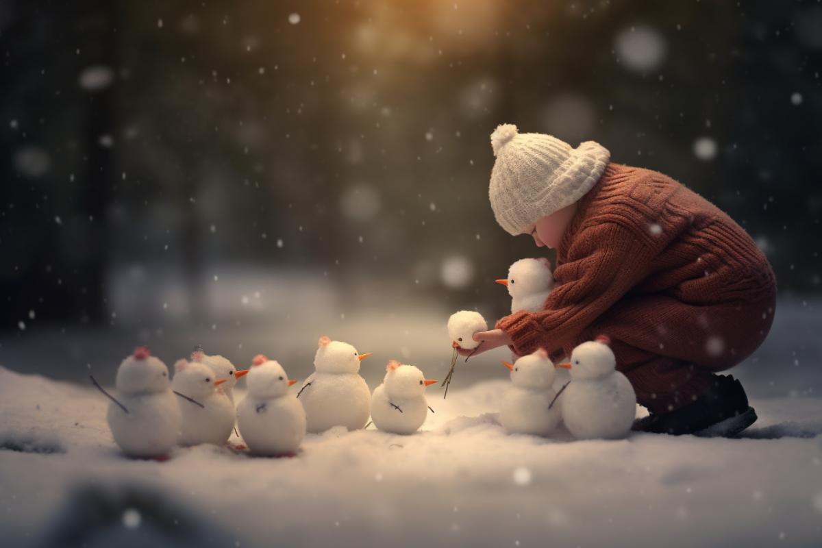Snowman gives gifts to little snowmen joy holiday