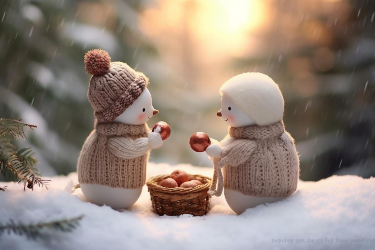 Snowman gives gifts to little snowmen joy holiday