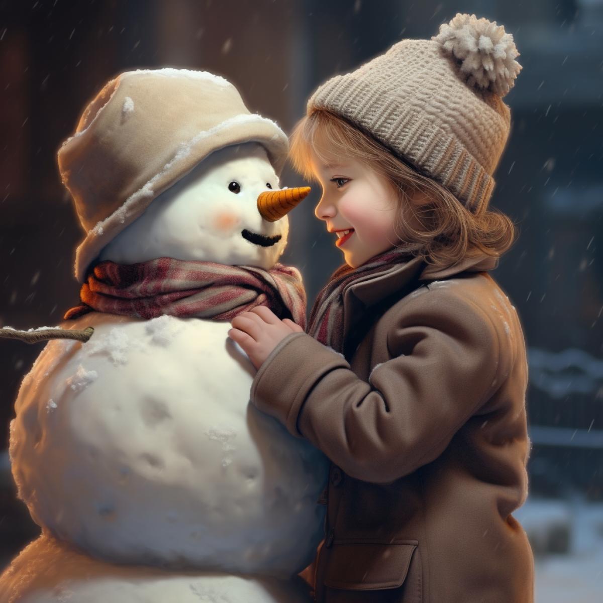 With the kiss of a cute girl, a snowman turns into a boy.