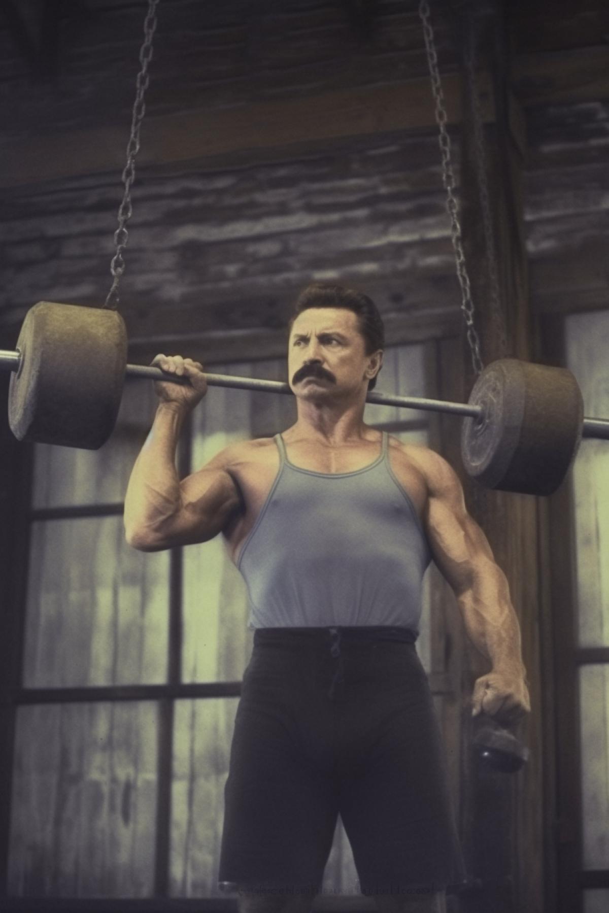 Vintage photo, Stalin lifting weights in the USSR