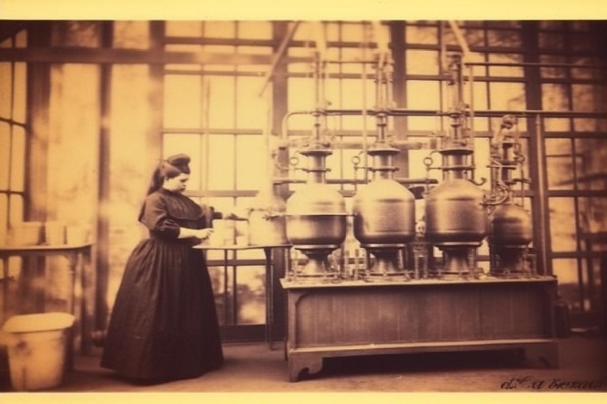 Vintage photo, chemists in the laboratory doing chemicals, flasks, glinstruments