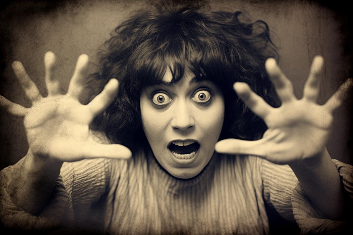 Vintage photo, a stern, powerful woman keeps everyone in fear.