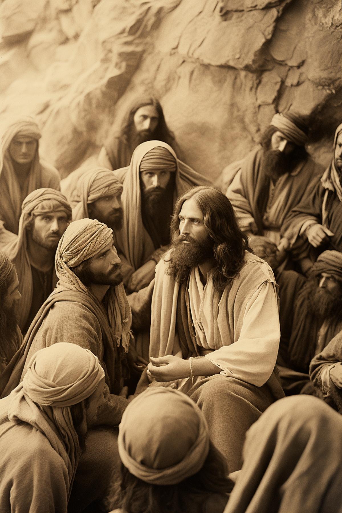 Jesus Christ talking to apostles vintage photo