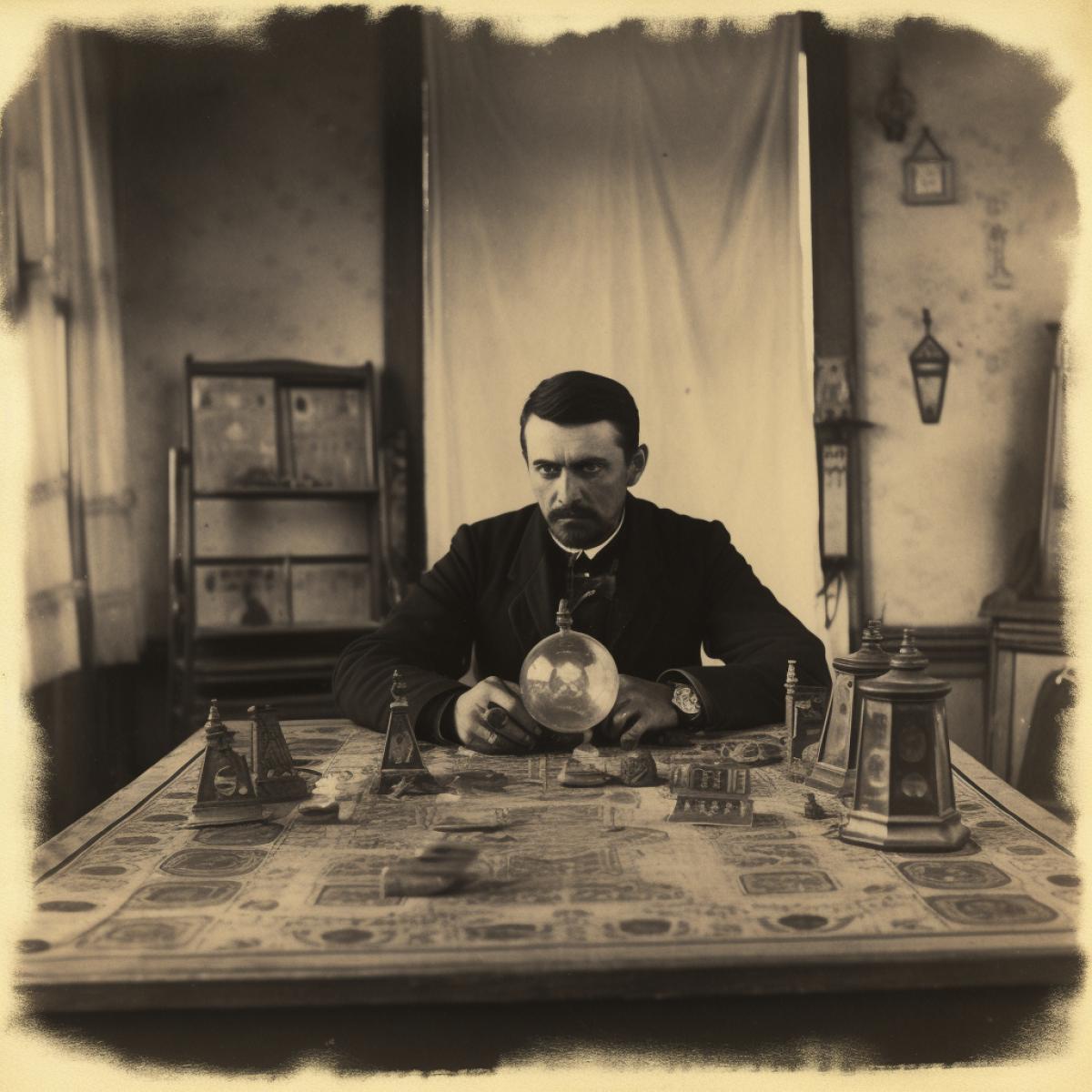 spiritualism table, man, soul, vintage photography