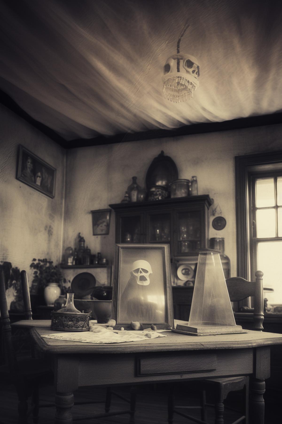 spiritism table, ghosts, vintage photography