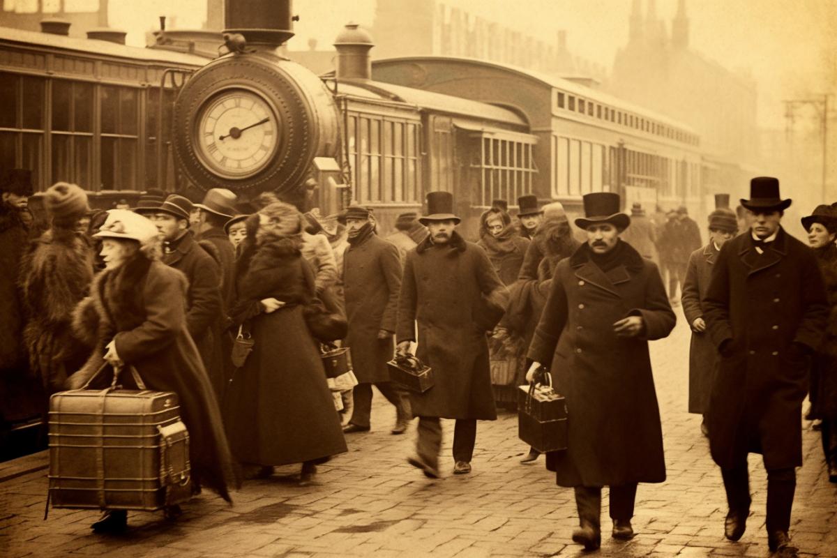 Vintage photo, train arrival, steam