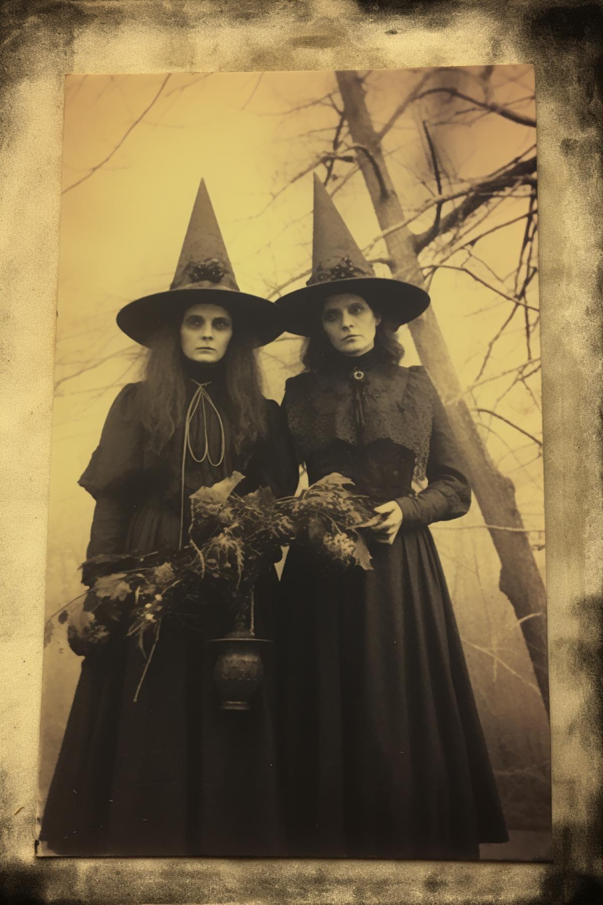 Victorian witches, mystical, Calotype print
