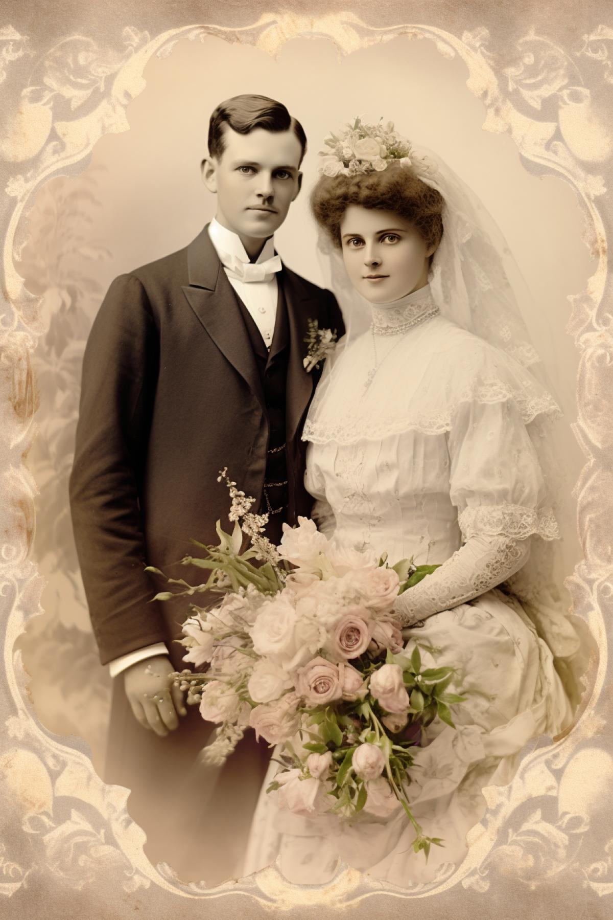 a beautiful vintage Wedding postcard, lightly distressed, isolated on solid white background
