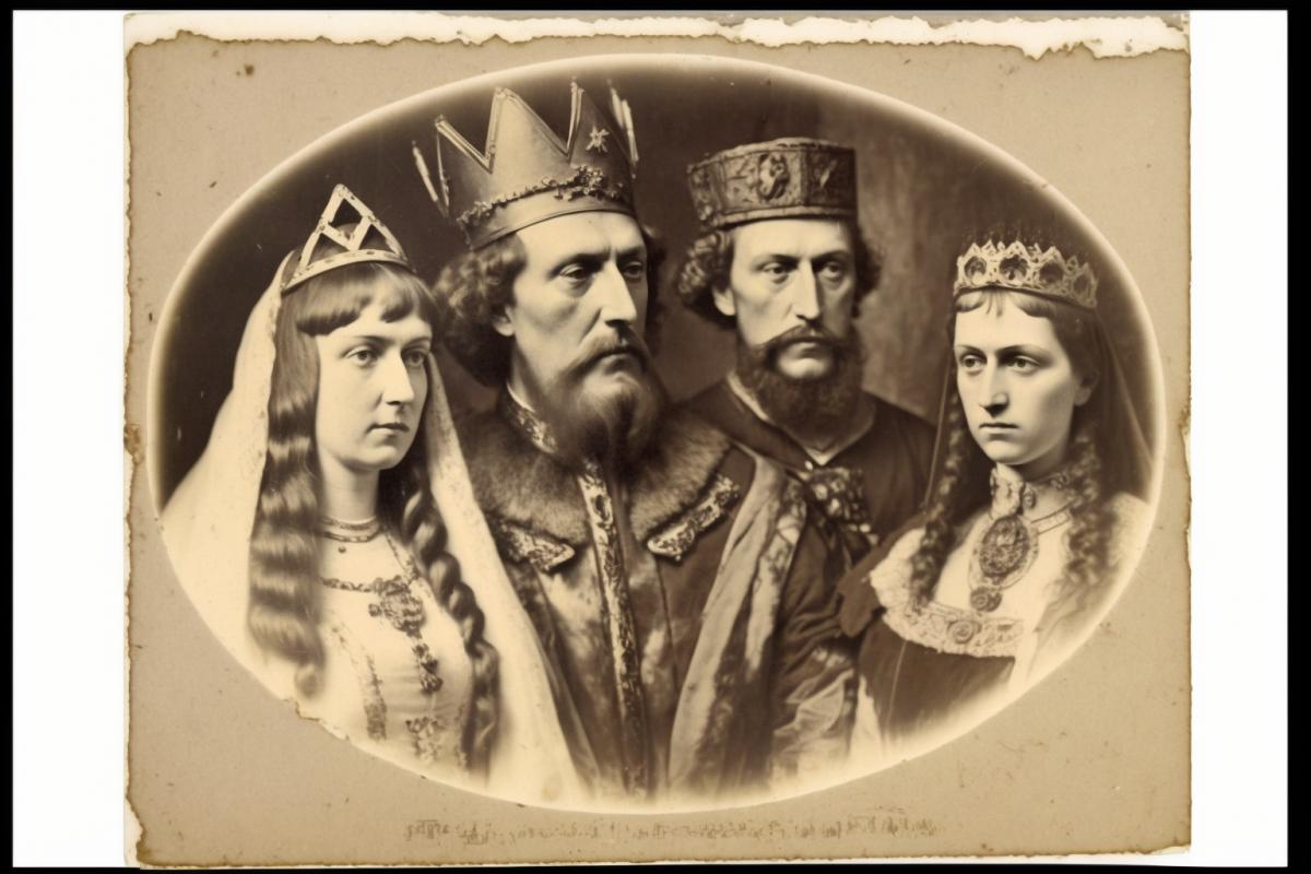 old photograph of the family of the Russian Tsar Ivan the Terrible, very old crumpled photo