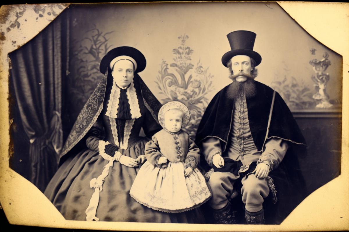 old photograph of the family of the Russian Tsar Ivan the Terrible, very old crumpled photo