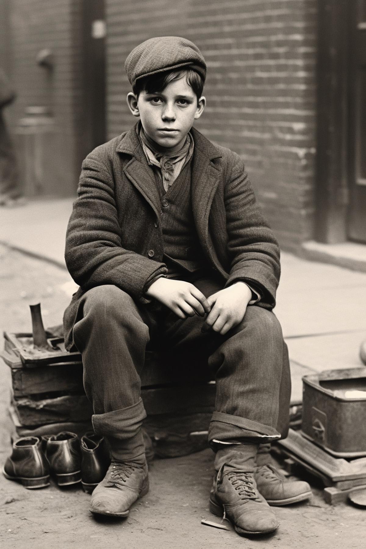 Vintage photo of a shoeshine boy, early 20th century England