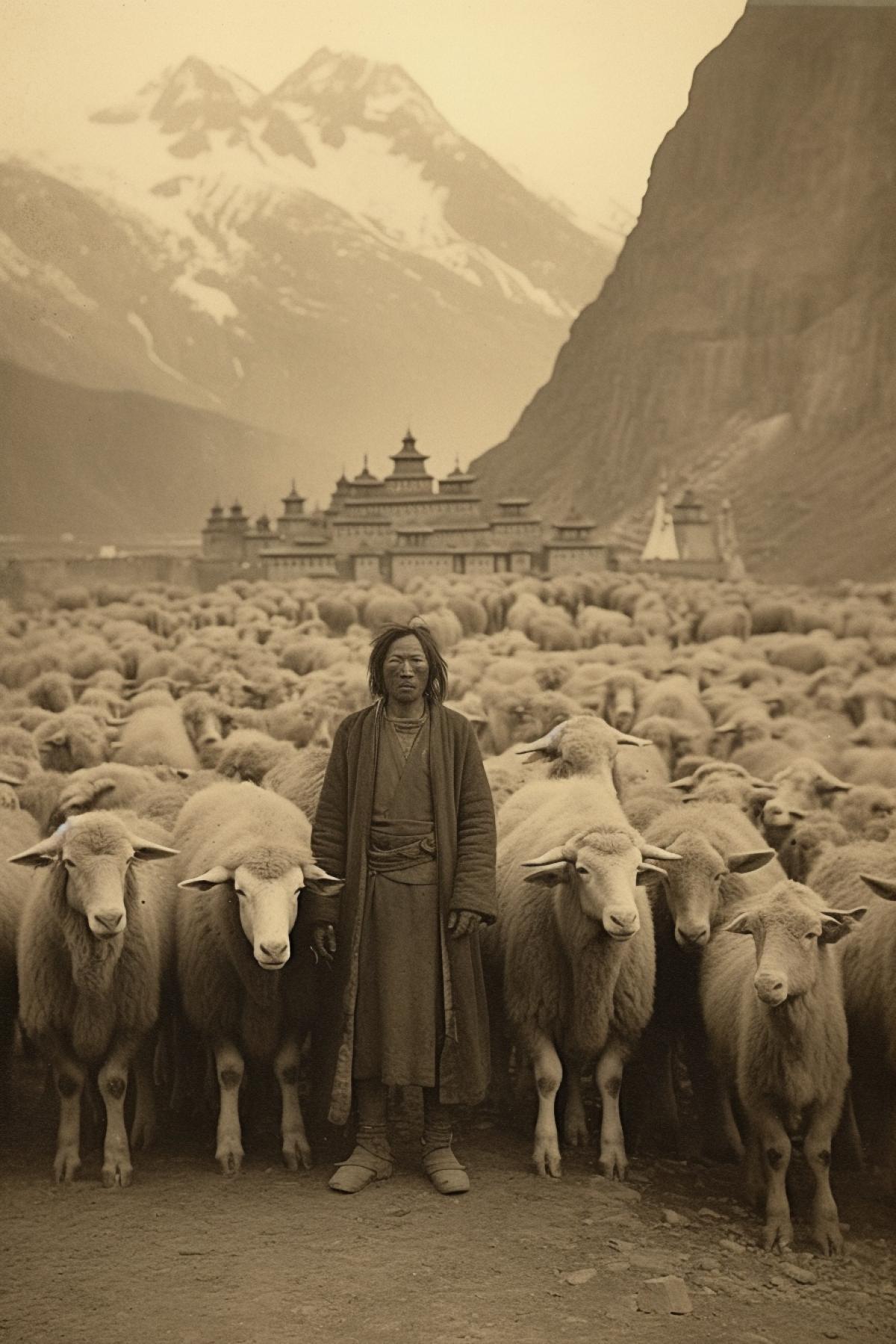 Nicholas Roerich in Tibet vintage photo sepia