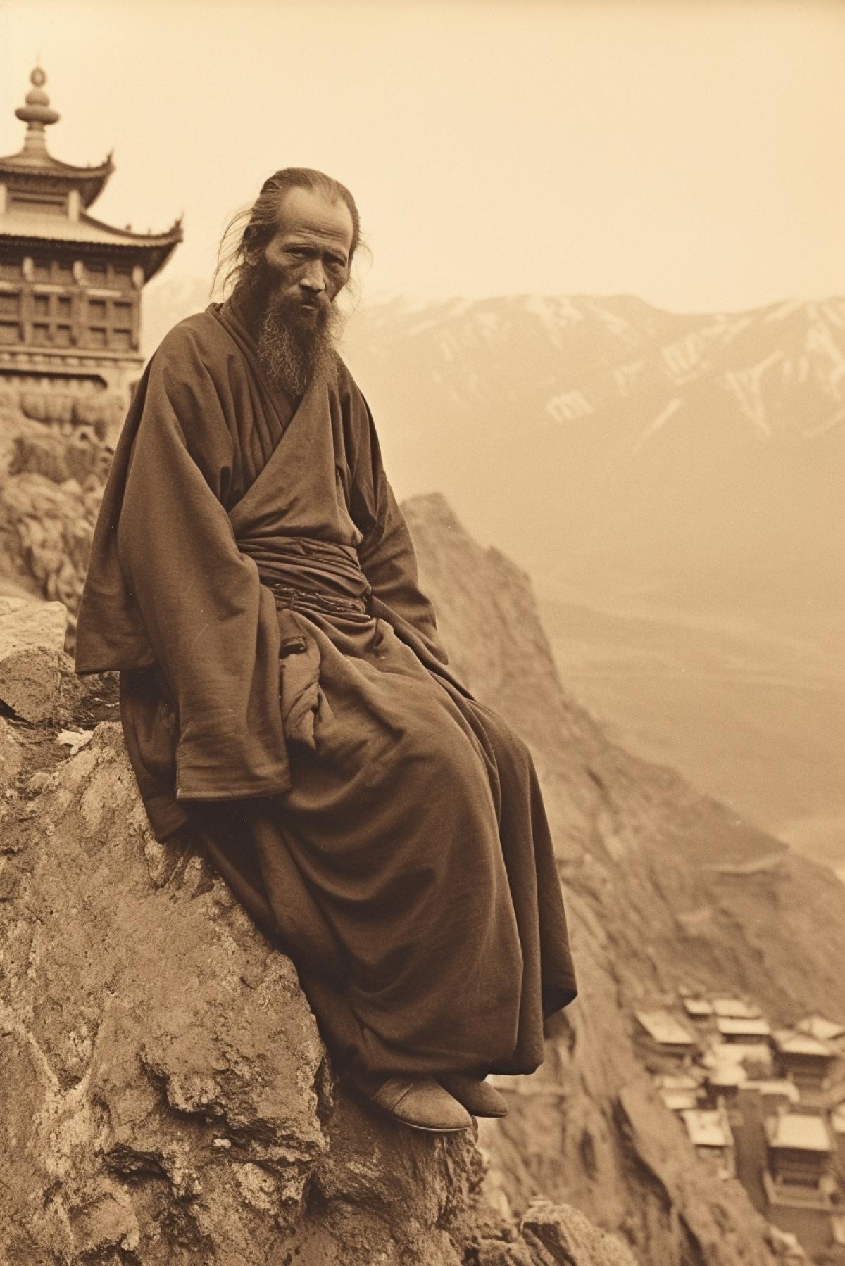 Nicholas Roerich in Tibet vintage photo sepia