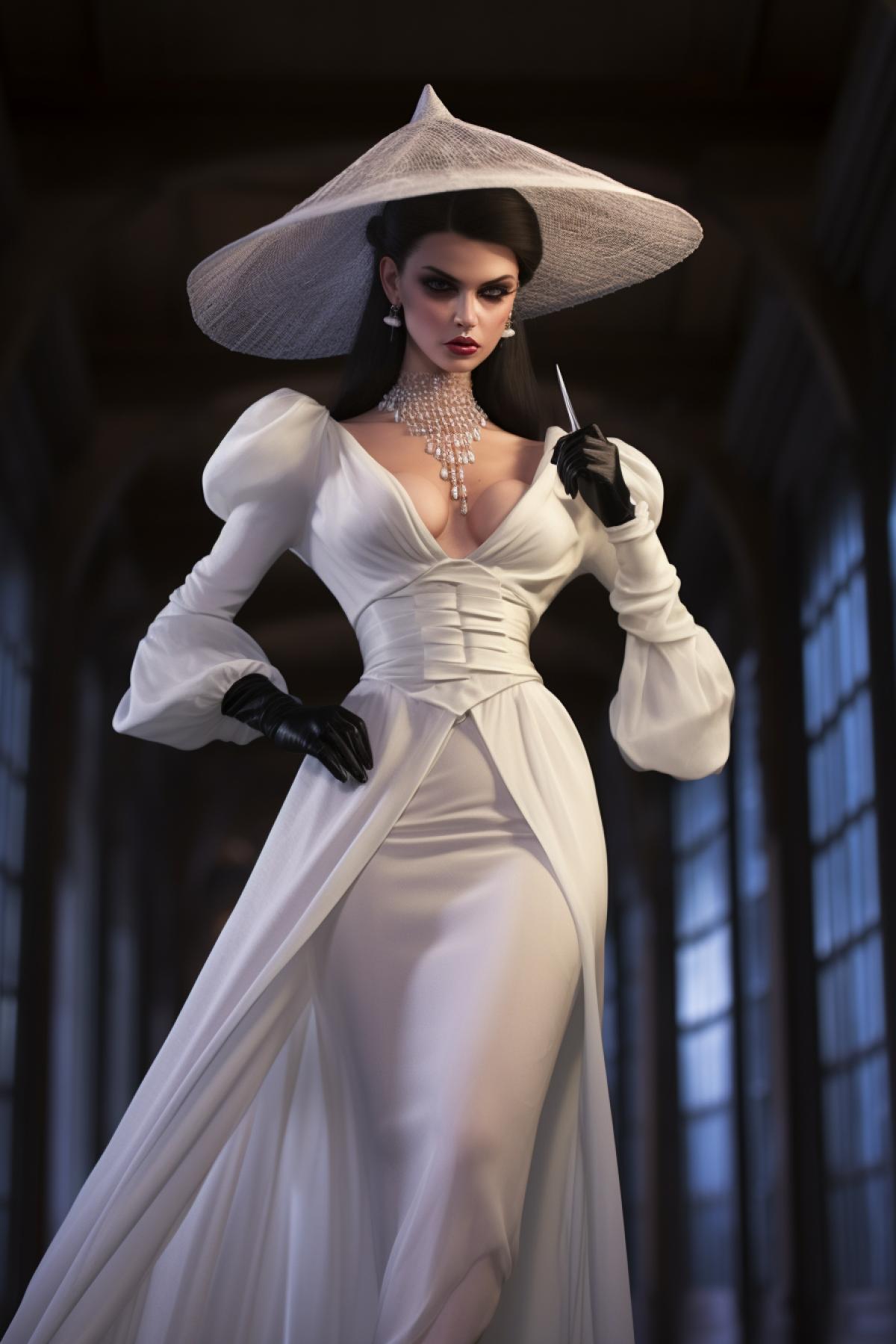 Lady Dimitrescu on the catwalk at Paris Fashion Week