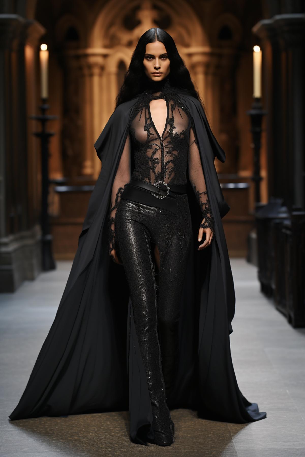 Lady Dimitrescu on the catwalk at Paris Fashion Week