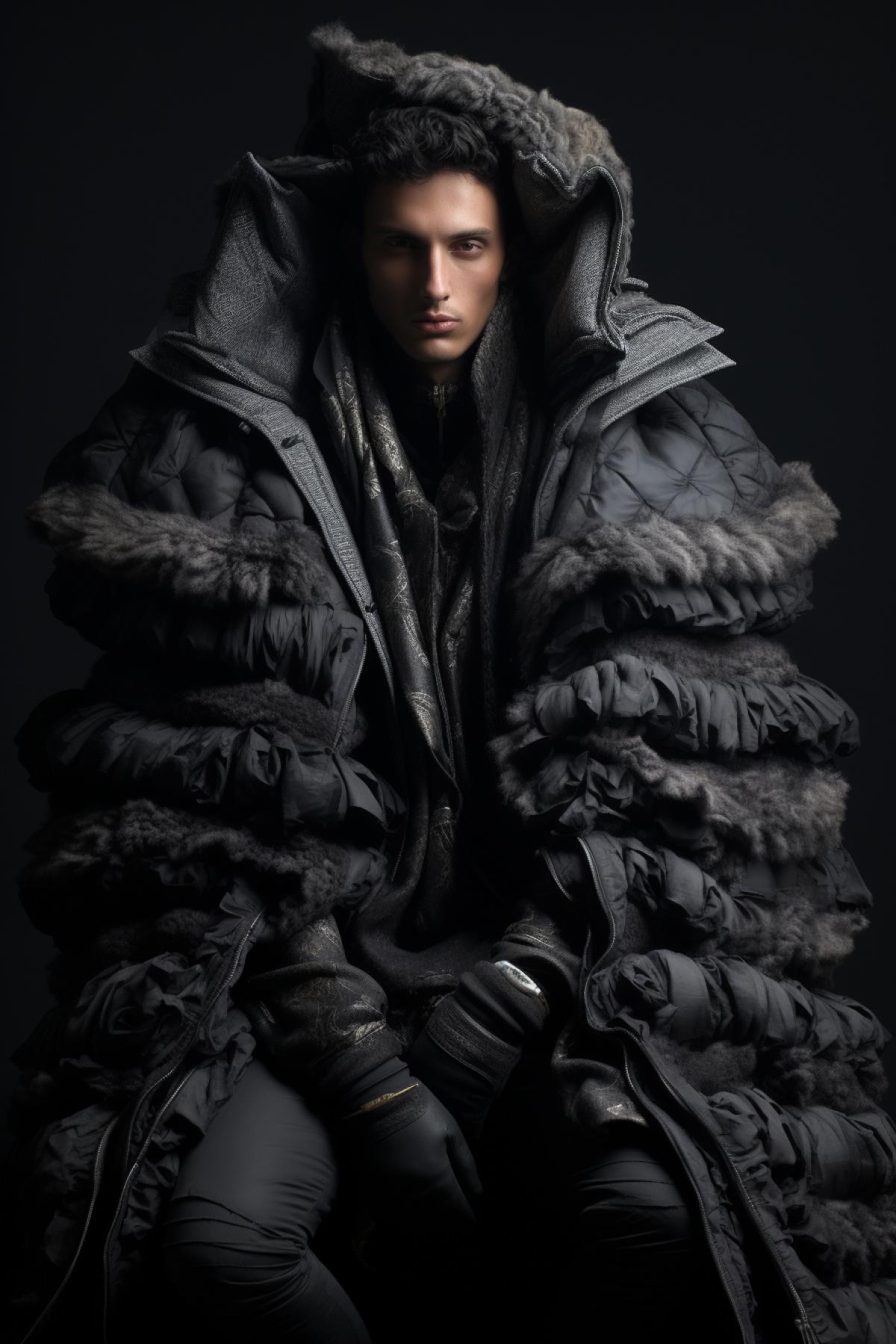 A man in very very very very layered clothing, fashion photography, Haute couture