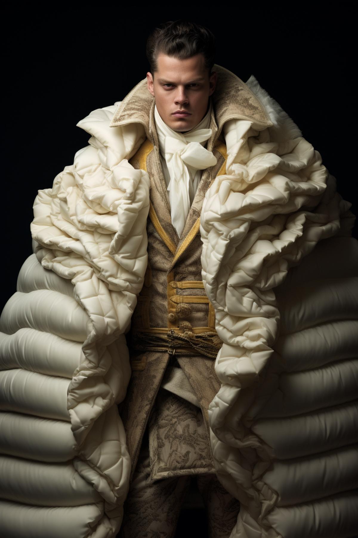 A man in very very very very layered clothing, fashion photography, Haute couture