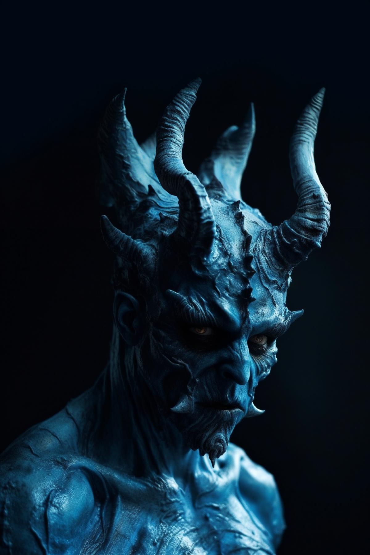 Devilish creature, monster, blue skin, king of hell, photography