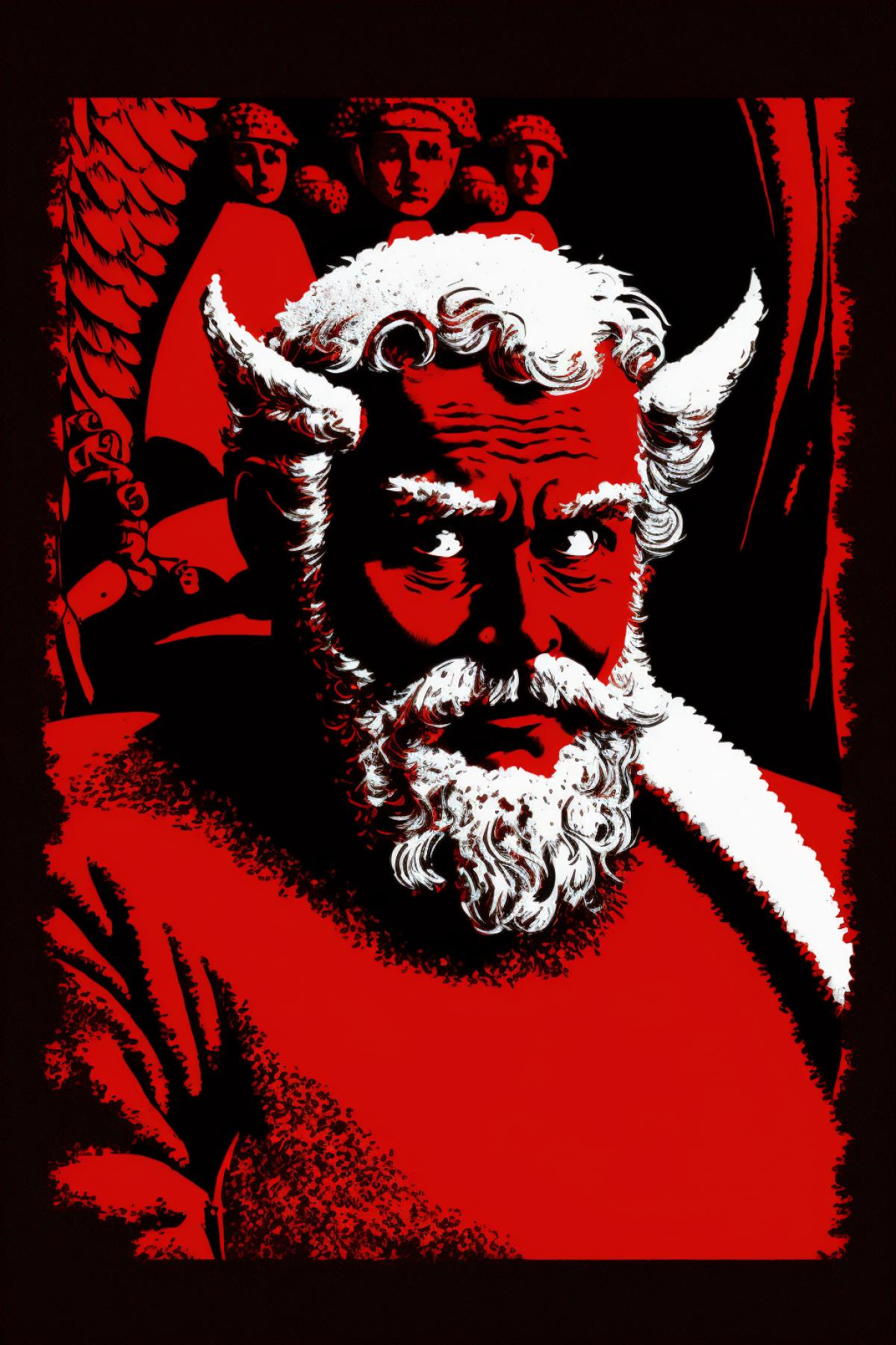 portrait of a Santa Claus as a devil | film still | detailed | pulp comic style