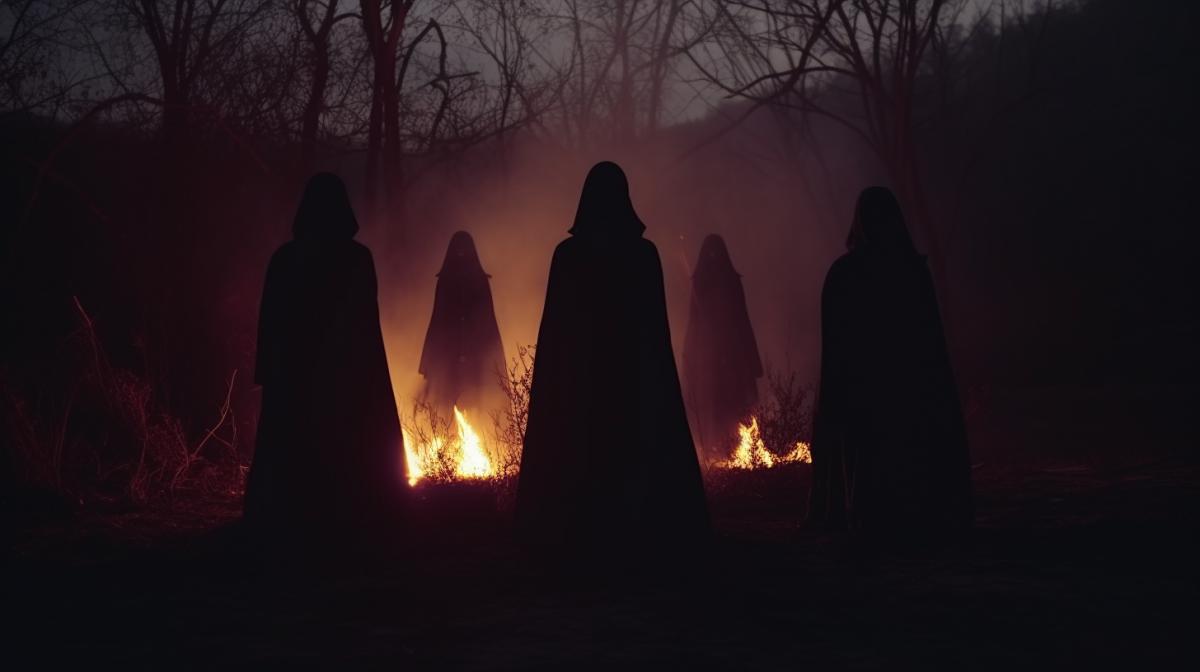 outstanding supernatural beauty shot of A witches coven on the hill, tempting look, whimsical, muse, stunning, graceful, visually mind-blowing, hyper-detailed, beautifully color-coded, photorealistic, dramatic supernatural lighting, soft shadows, clean sharp focus, depth of field, dynamic angle, mesmerizing and dynamic com4k