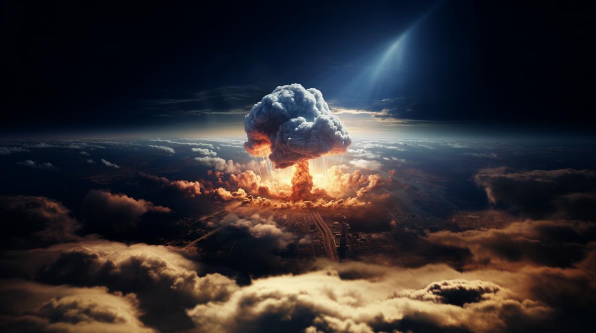 View of earth from space, nuclear explosions on the surface of the earth, breathtaking photography