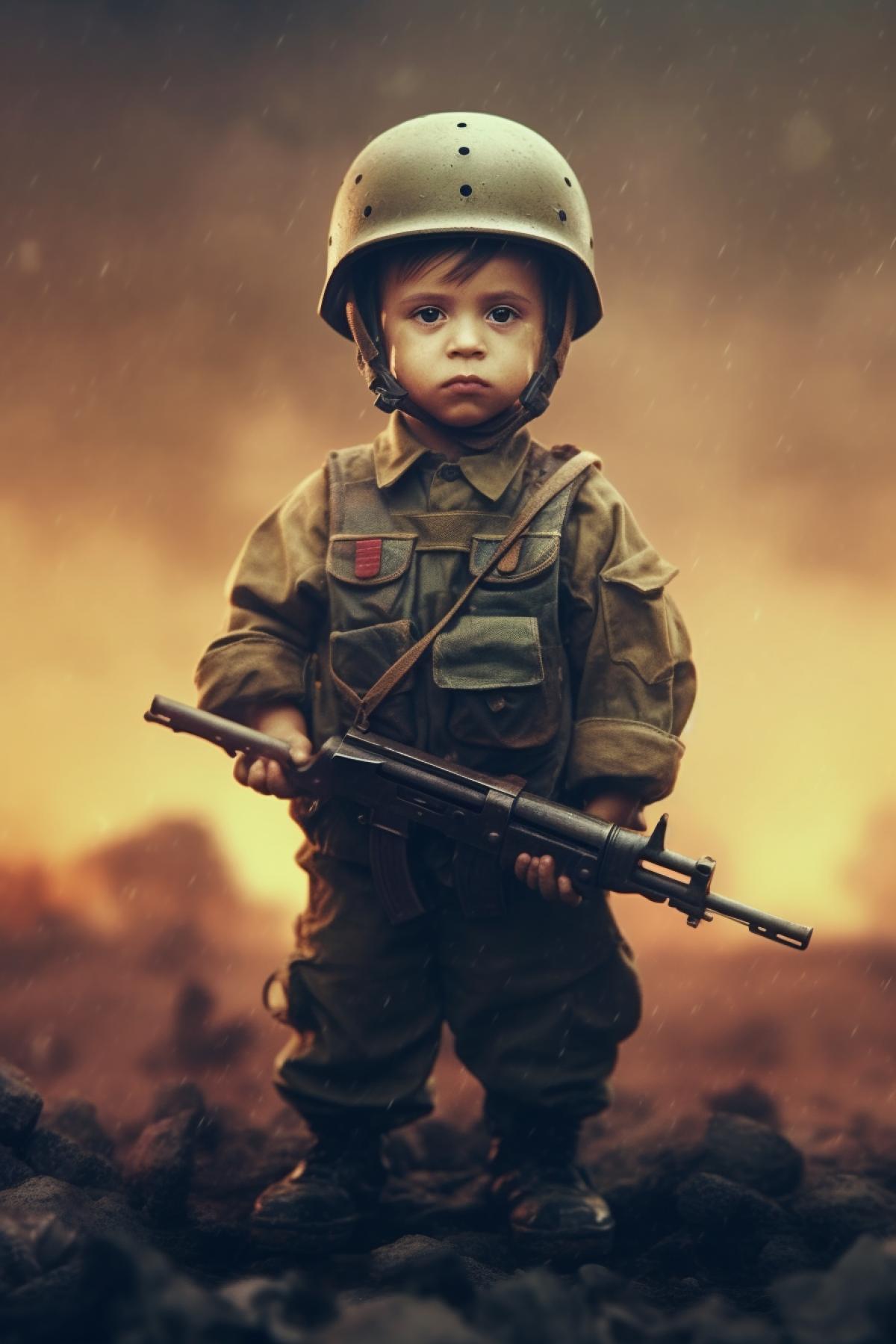 little boy at war