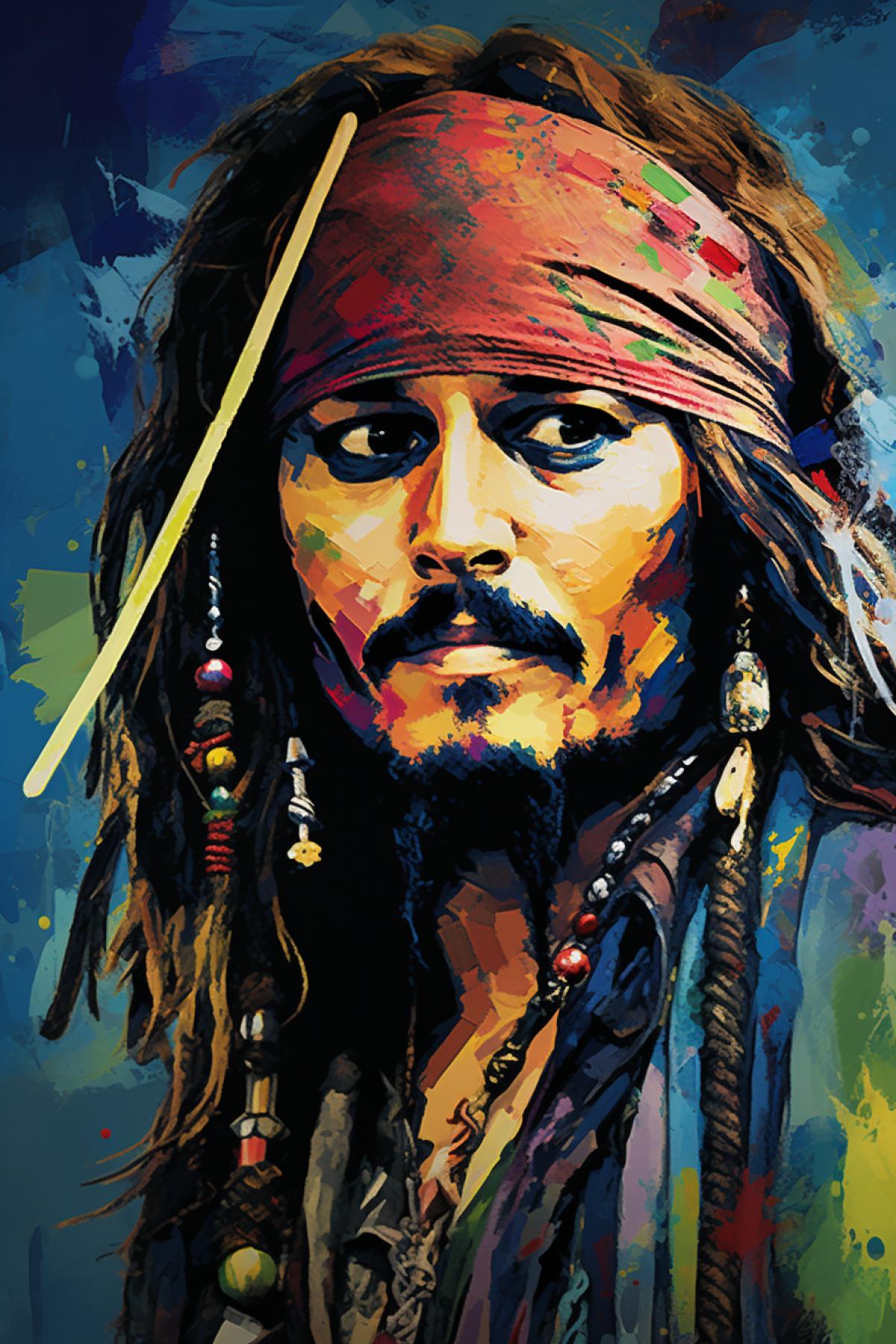 Johnny Depp as Jack the sparrow pop art portrait in the eaves of the Caribbean