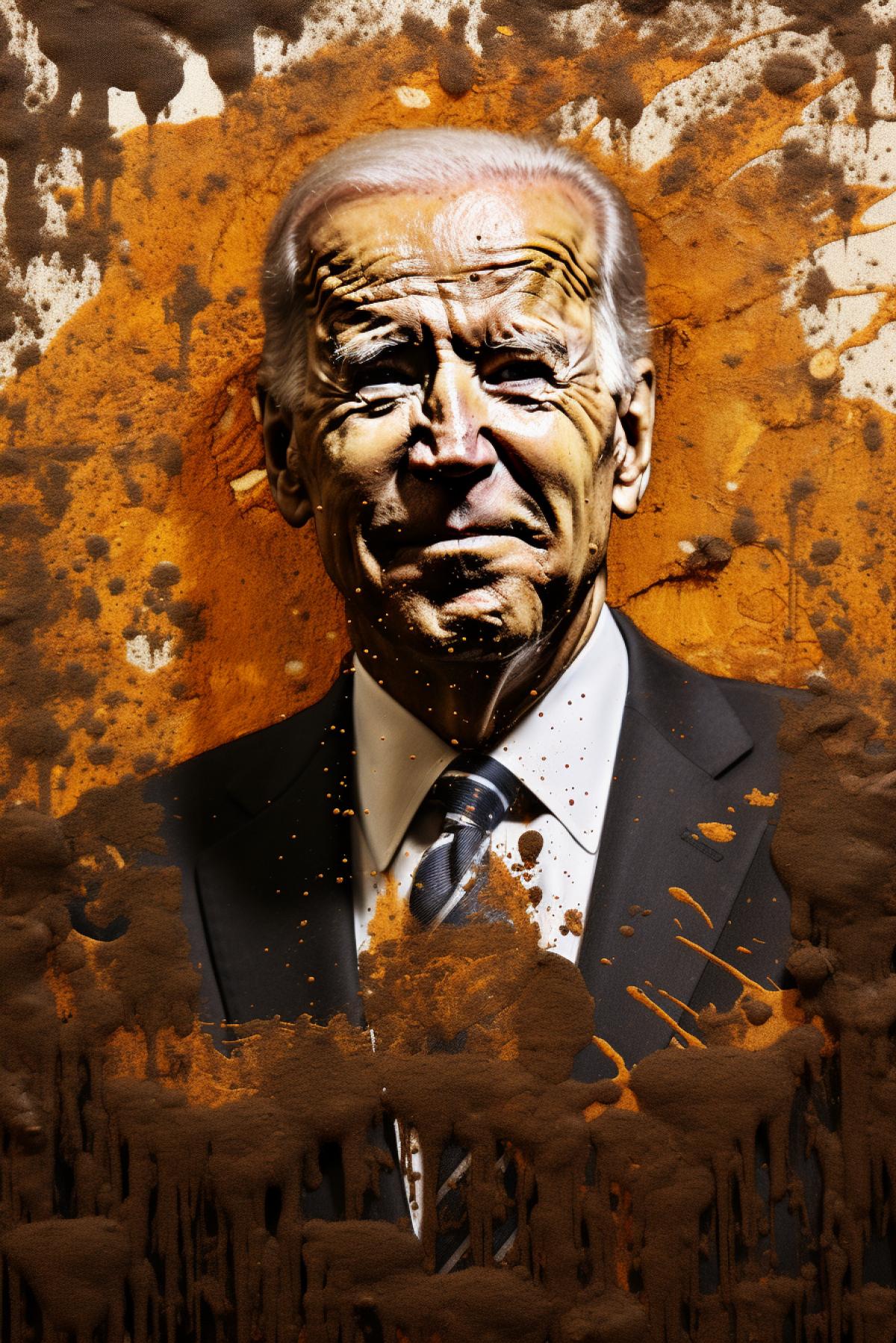 President Biden pop-art brown portrait made of fresh wet bulls dirt