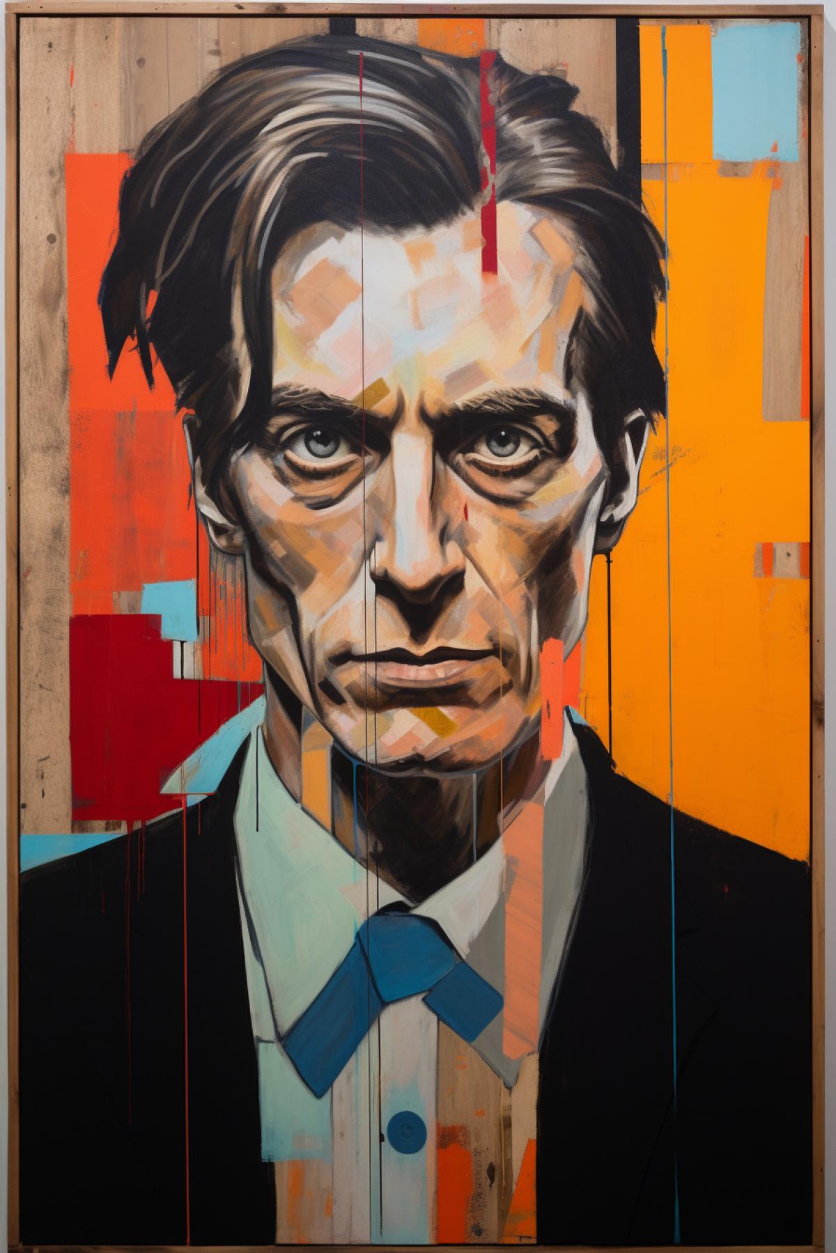 Pop art portrait of ugly but still handsome old Dorian Gray in wooden framework