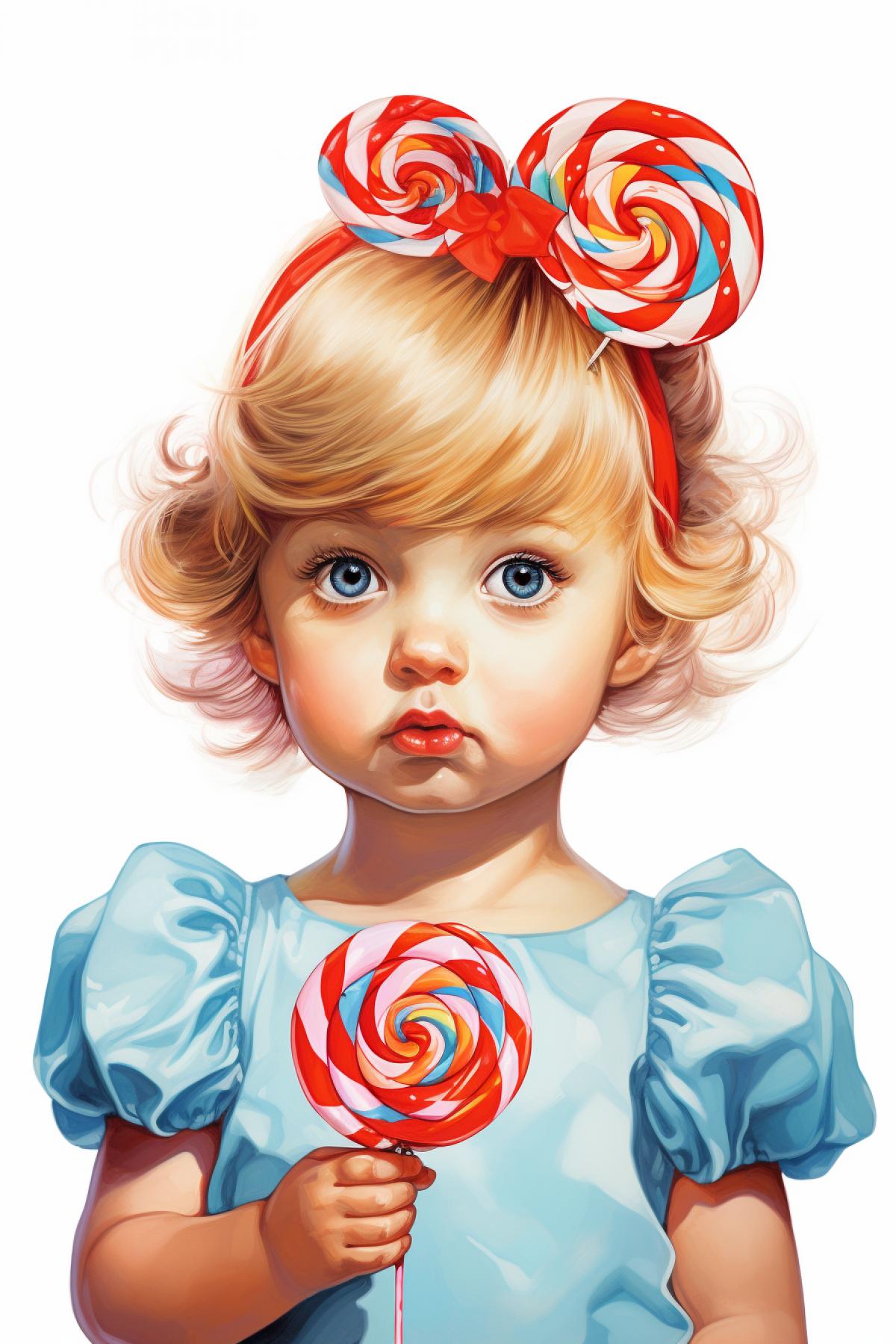 Cute baby girl wanting sweets pop art portrait on white background