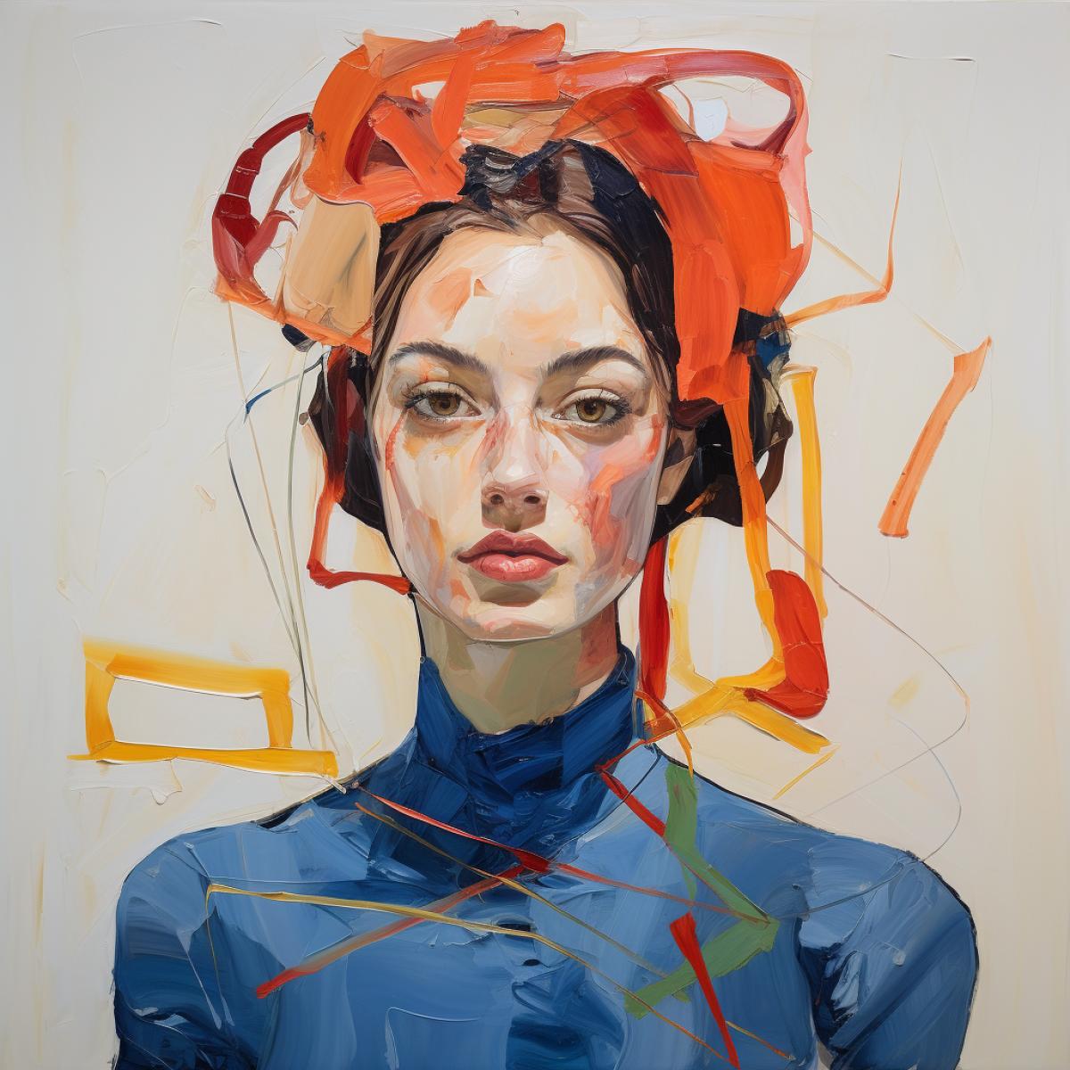 portrait of a young woman in the style of Claes Oldenburg