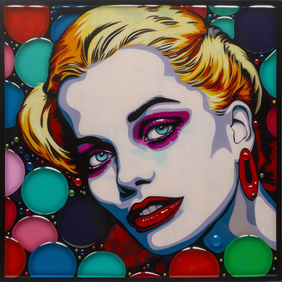 Pop art portrait, Harley Quinn, glass