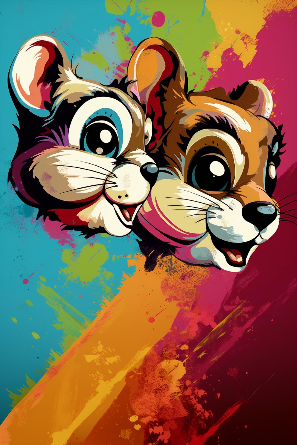 pop art portrait, Chip and Dale, bright and rich colors