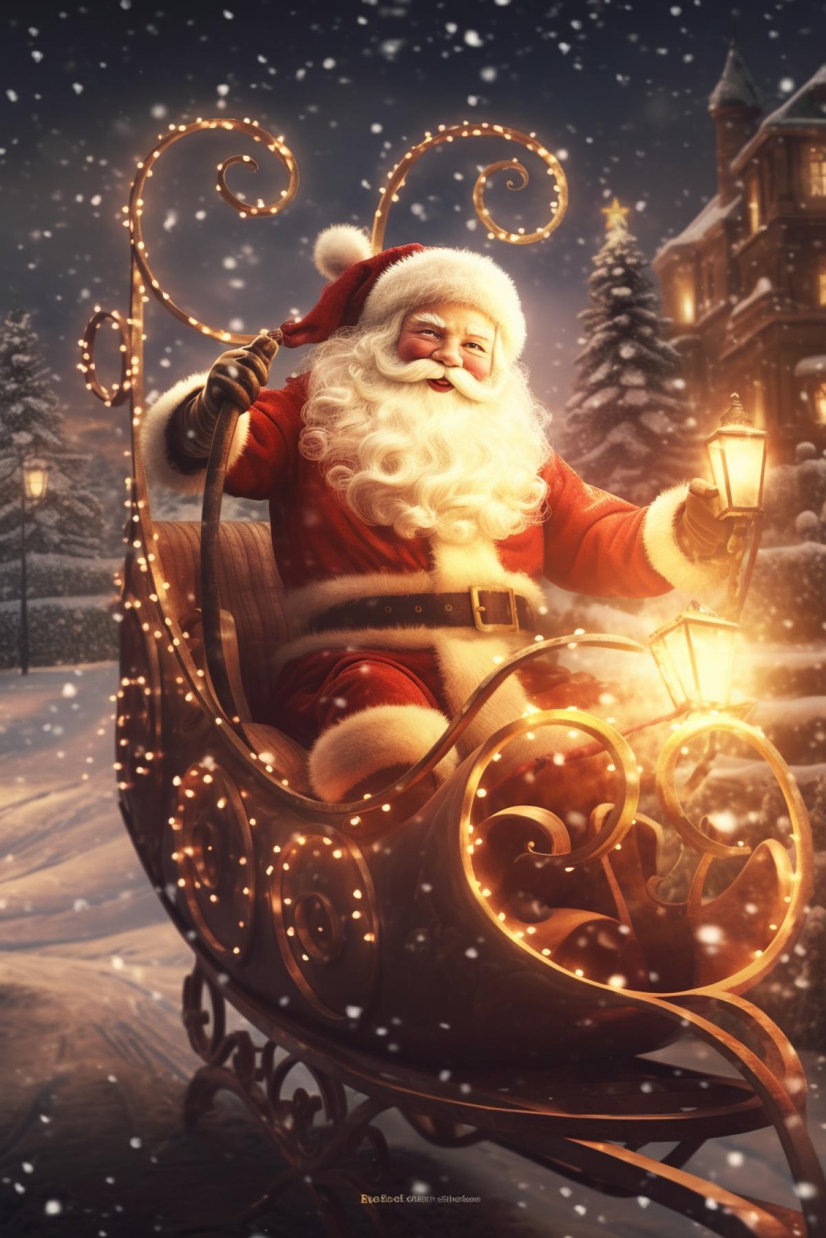 Cute Santa Claus on a sleigh