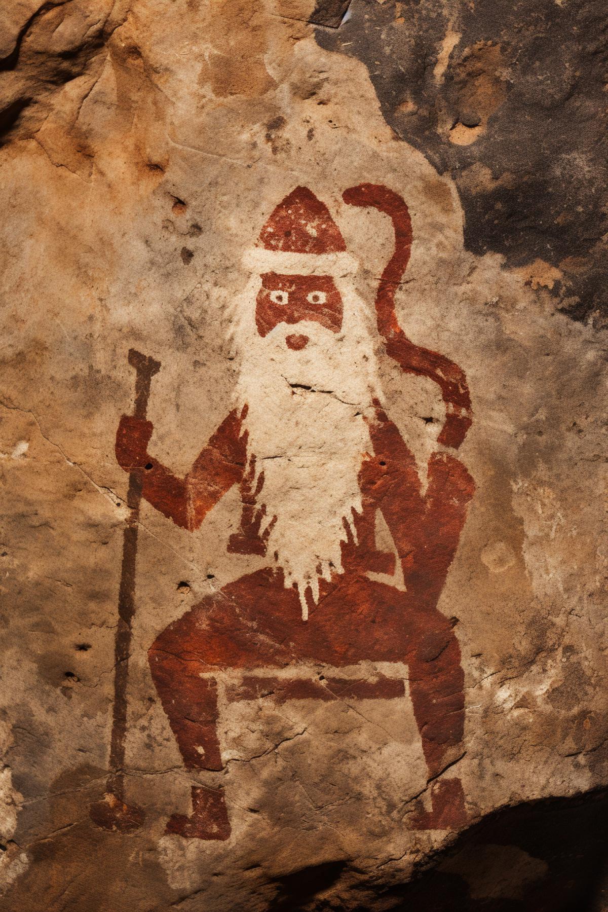 Primitive rock ancient drawing of Santa