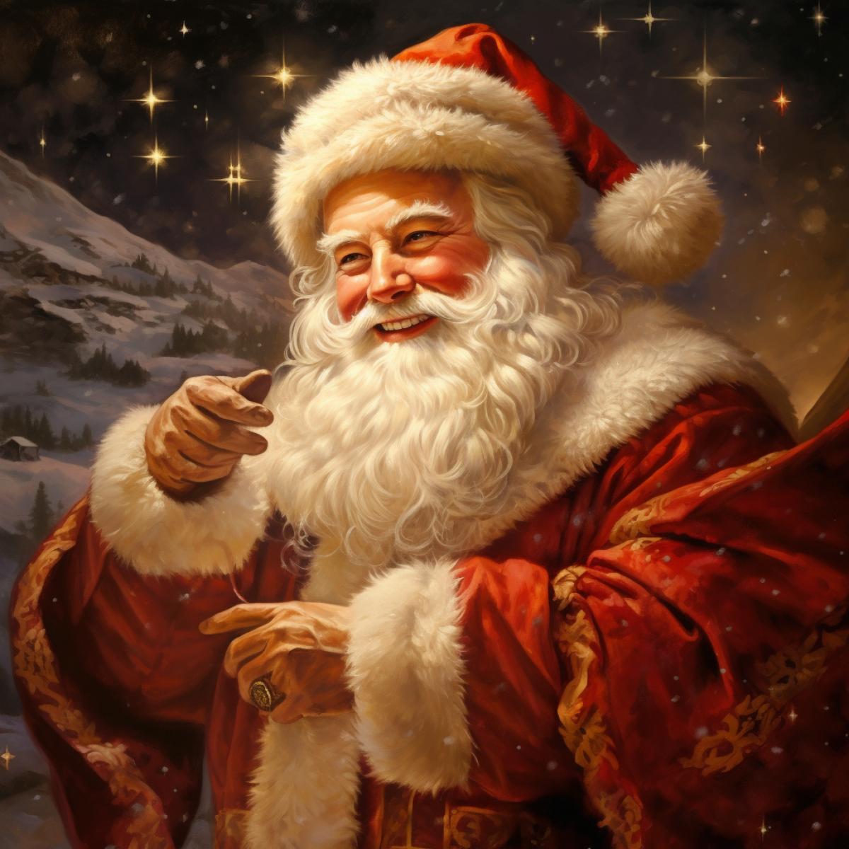Santa Claus, in lush red and white clothes, looks with a smile at the map of his sleighs route. The stars sparkle in the skies and the wind carries the smell of merry holiday goodies. This moment before departure is the epitome of anticipation and joy.