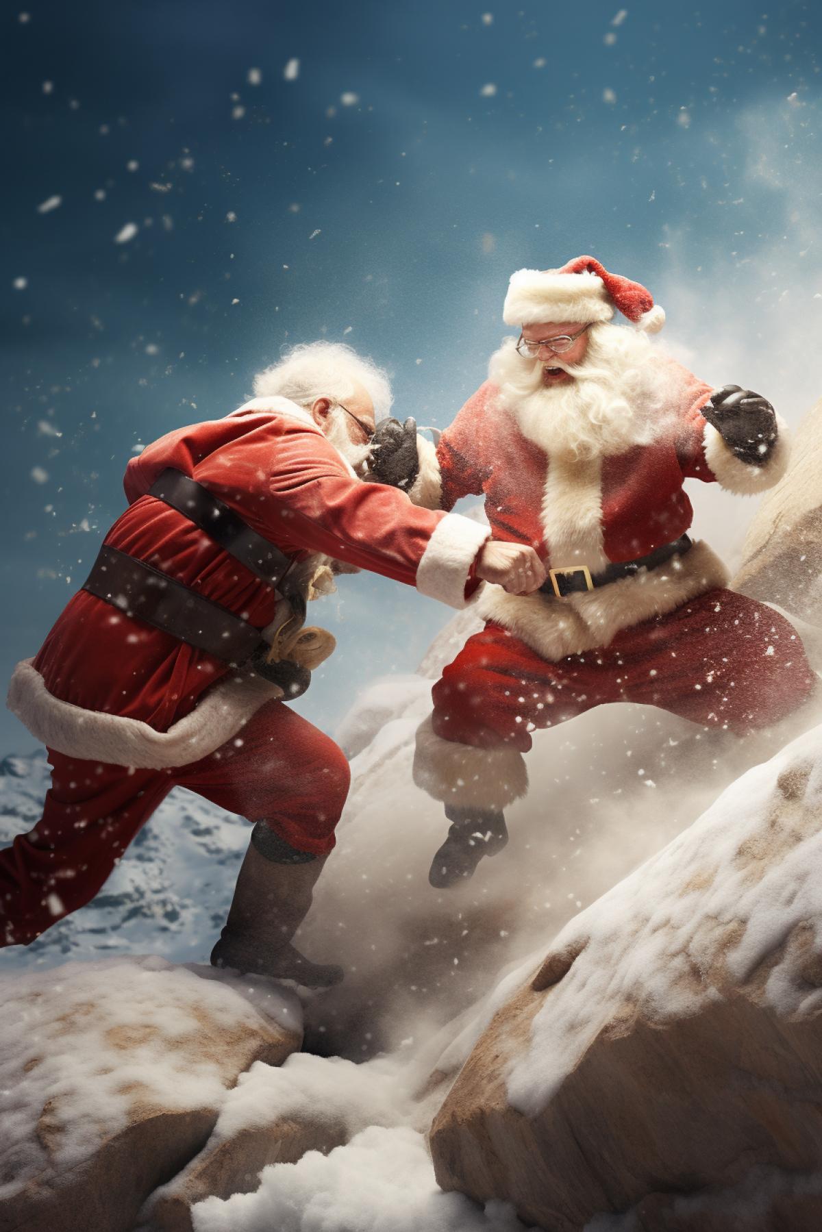 Santa fighting against father frost for gifts