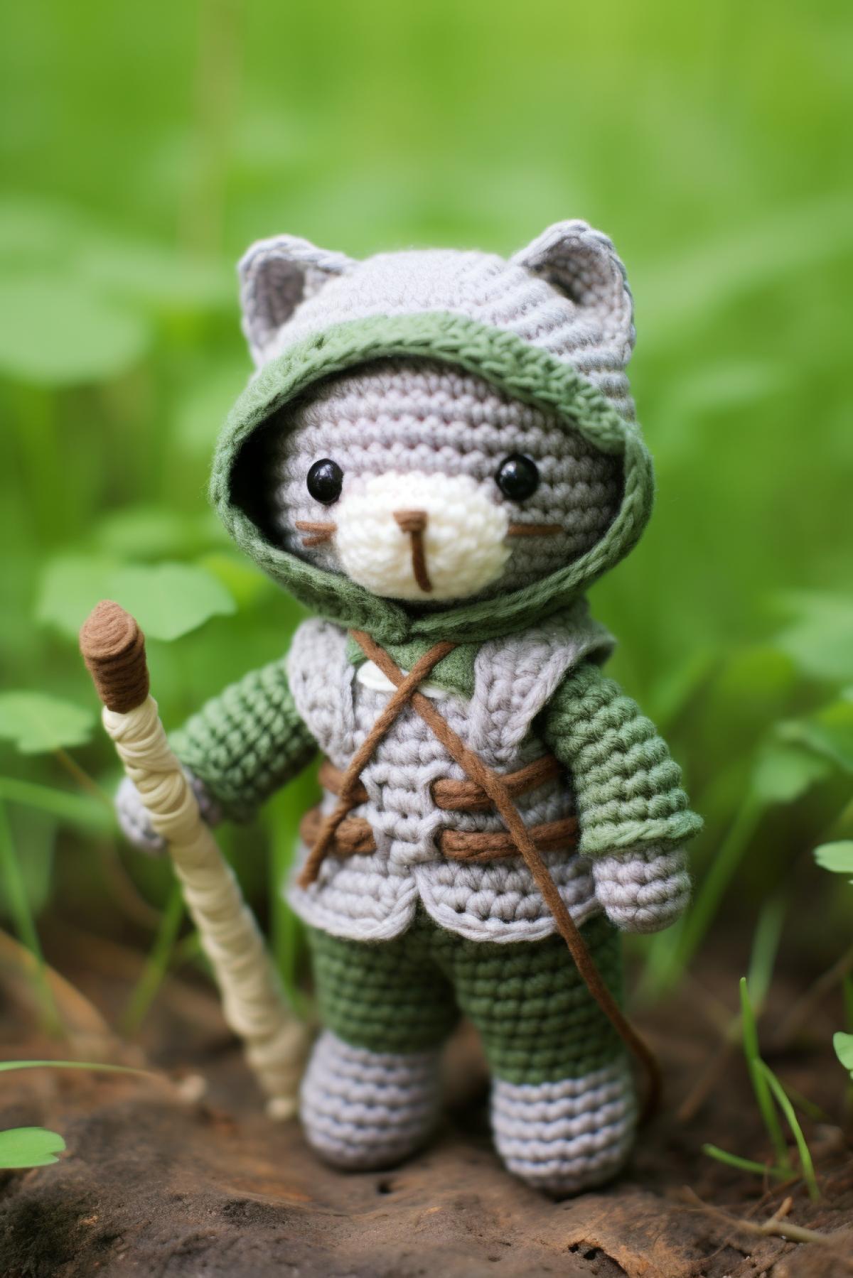 Amigurumi cat, in an archer costume